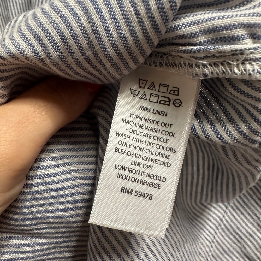 Tahari Linen Shift Dress Women 2X Blue White Striped V-Neck Short Sleeve Coastal - Picture 4 of 11
